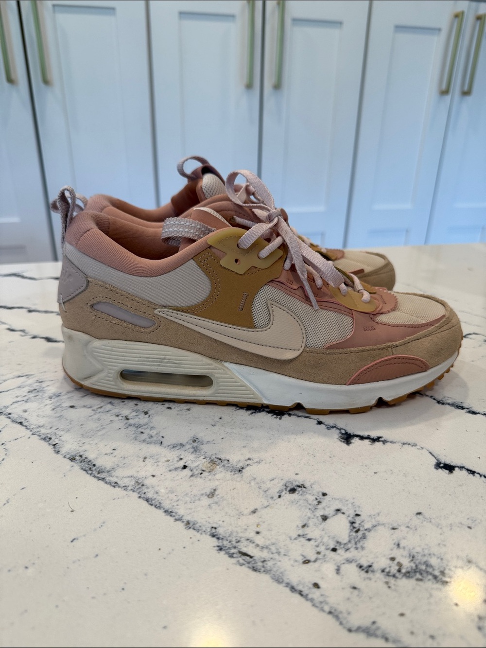 Nike Air Max 90 Sneakers in Pink, Tan, and Cream